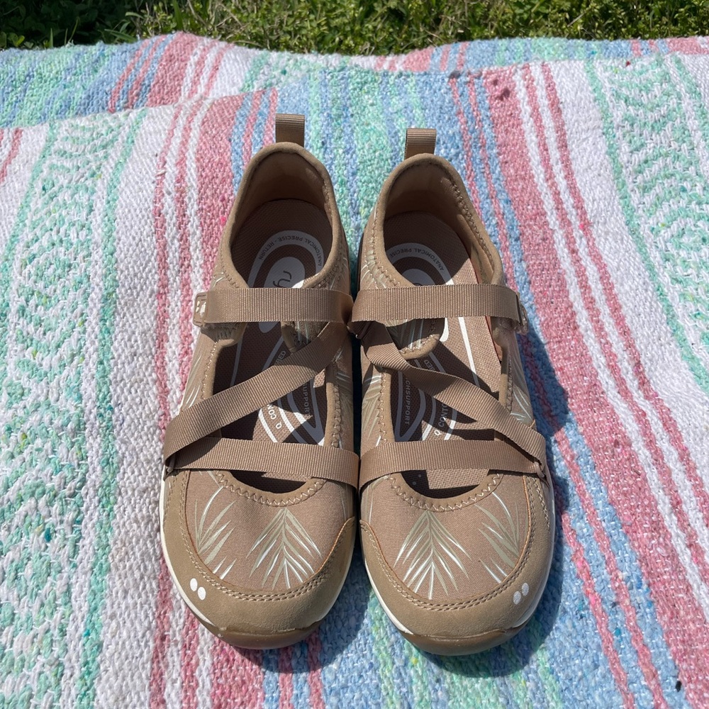 Kailee Ryka Mary Jane Sneakers with Velcro Strap - Tan, Palm Tree
